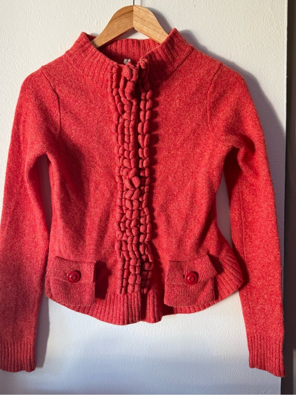 Anthropologie Moth Coral-Red Floating Sparks Cardigan